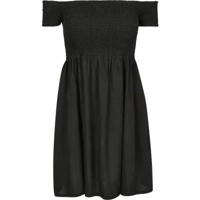 Image of Urban Classics Ladies Smoked OFF Shoulder Dress Day dress, Women&#039;s, Size: XS, Black