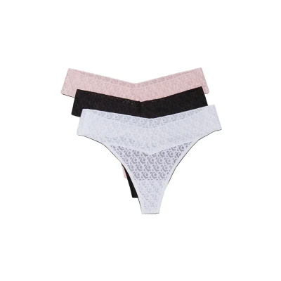 Image of Calvin Klein Underwear LOW RISE Thong LOGO TRIM 3 PACK Thong, Women&#039;s, Size: XS, Black/classic white/buff pink
