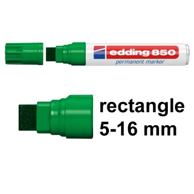 Image of edding 850 permanent marker green 5 pens chisel tip 15 mm for bold markings waterproof, quick drying, smear proof cardboard, plastic, glass, wood, metal and fabric