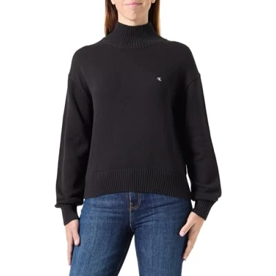 Image of Calvin Klein Jeans Monogram HIGH NECK Jumper, Women&#039;s, Size: XL, Black