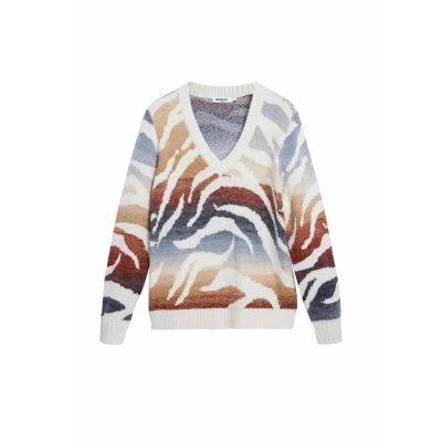Image of Desigual Vneck Zebra Jumper, Women&#039;s, Size: 12, White