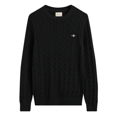 Image of GANT Cable C NECK Jumper, Men&#039;s, Size: Small, Black