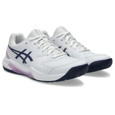 Image of Asics Geldedicate 8 Multicourt tennis shoes, Women&#039;s, Size: 7.5, White/indigo fog Imitation leather/ textile