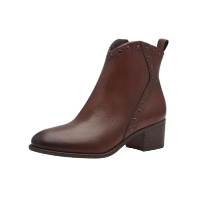 Image of MARCO TOZZI Damen Stiefeletten mit Absatz aus Leder Reißverschluss, Braun (Cognac), 38 EU