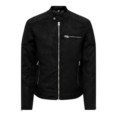 Image of Only &amp; Sons Onsgus Racer OTW Faux leather jacket, Men&#039;s, Size: Medium, Black