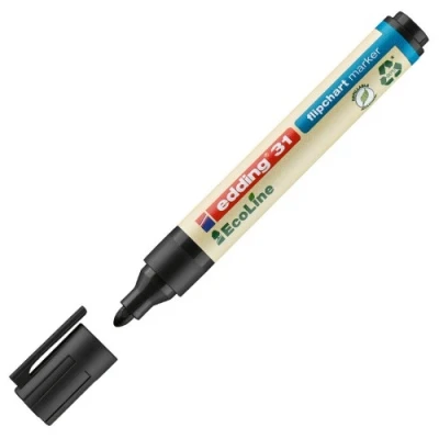 Image of edding 31 EcoLine flipchart marker black box of 10 round nib 1,5 3 mm for writing, drawing on paper does not bleed through dry out refillable