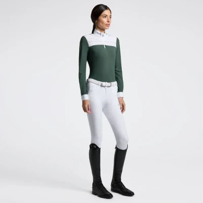 Image of Cavalleria Toscana Ladies CT Pleated Insert Show Shirt Long Sleeve Bottle Green UK8 Shirts Horse &amp; Equestrian