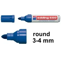 Image of edding 550 permanent marker blue 10 pens round tip 3 4 mm waterproof, quick drying, smear proof for cardboard, plastic, wood, metal, glass and fabric