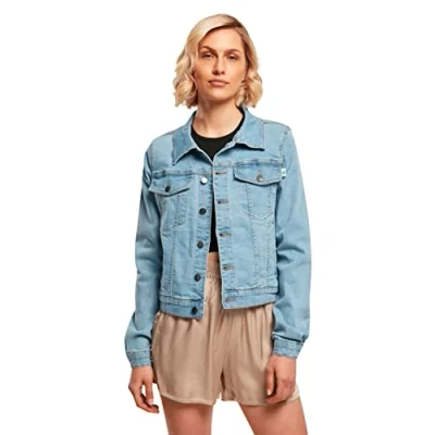 Image of Urban Classics Ladies Organic Denim Jacket jacket, Women&#039;s, Size: XS, Clearblue bleached