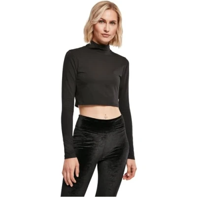 Image of Urban Classics Cropped Long sleeved top, Women&#039;s, Size: 3XL, Black