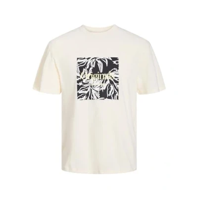 Image of Jack &amp; Jones Jorlafayette Branding TEE CREW NEC Print Tshirt, Men&#039;s, Size: Small, Buttercream