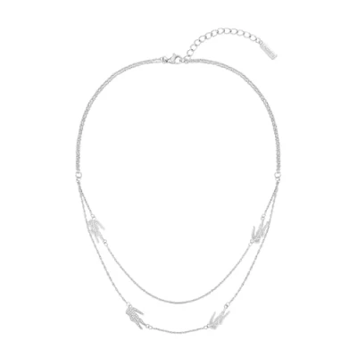 Image of Lacoste Crocodile Necklace silvercoloured, Women&#039;s, Size: One Size, Silver coloured