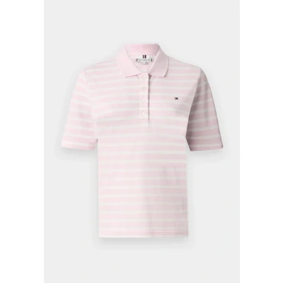Image of Tommy Hilfiger Women&#039;s S/S Polo, Pink (Breton Stp Classic Pink/Ecru), XXS