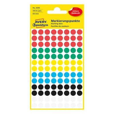 Image of Avery Zweckform Self Adhesive Marking Dots, Diameter: 8 mm Single Ø Colourful