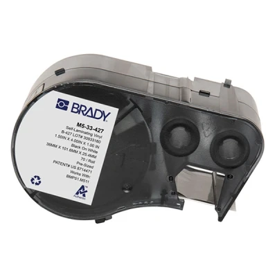 Image of Brady Self Laminating Vinyl Pre Sized Labels for Label Printer BMP51/BMP53/M511 70 Adhesive Black on White, Transparent (38,10 mm (W) x 101,60 (H)) M5 33 427