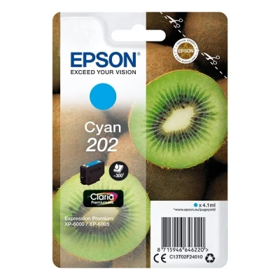 Image of Epson 202 Cyan Kiwi Genuine, Claria Premium Ink Cartridge, Standard Capacity