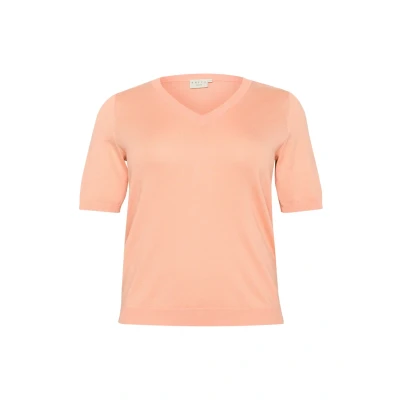 Image of Kaffe Curve Lizzy Vneck Basic Tshirt, Women&#039;s, Size: 22/24, Peach nectar
