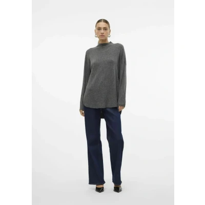 Image of VERO MODA Women&#039;s Vmplaza Ls Highnck Long Pullover Ga Noos Knitted Jumper, Medium Grey Melange, S