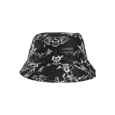 Image of Blackskies Bucket Hat Unisex Sun Fishing Black White with Floral Pattern, Fenrir Vol. II, One Size