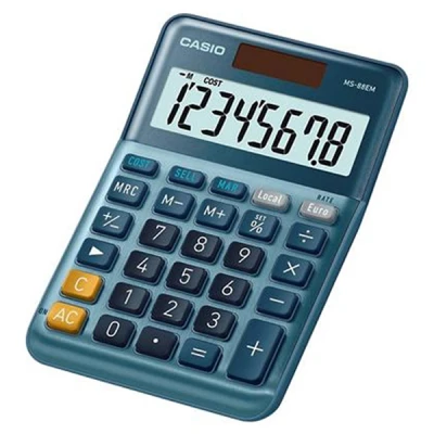 Image of CASIO Desktop Calculator MS 88EM 8 Digit Currency Conversion Cost/Sell/Margin Aluminium Front Solar/Battery Operated