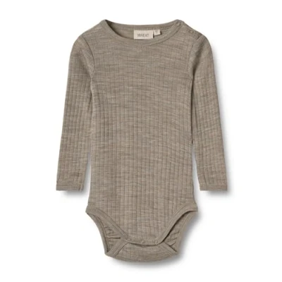 Image of Wheat Lucca Unisex Merino Wool Silk Bodysuit Long Sleeve Oeko Tex