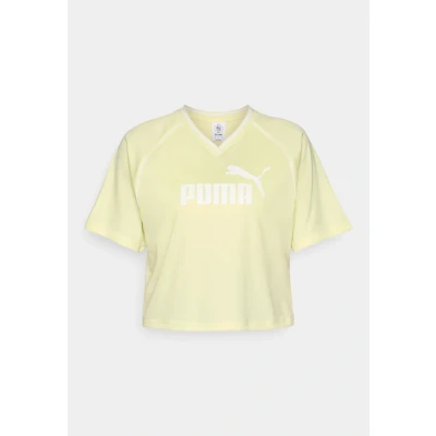 Image of Puma Relaxed Cropped Football Print Tshirt, Women&#039;s, Size: XL, Gold moon
