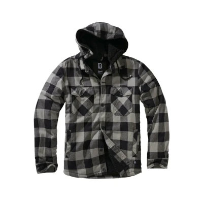Image of Brandit Men&#039;s Hooded Lumber Jacket, Black + charcoal, XL
