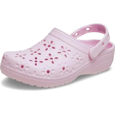 Image of Crocs Classic Floral CUT OUT Unisex Pool slides, Size: M8/W9, Pink milk Synthetics