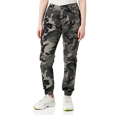 Image of Urban Classics Ladies HIGH Waist camo Cargo Pants trousers, Women&#039;s, Size: 27, Dark