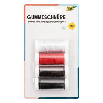 Image of folia 13701 Rubber Cords, Thin Elastic Band in 4 Colours of 5 m, Approx. 1 mm Thick, for Making Masks, Bracelets and Much More