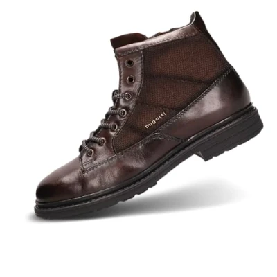 Image of bugatti Laceup ankle boots, Men&#039;s, Size: 8, Mid brown/dark brown Leather and textile