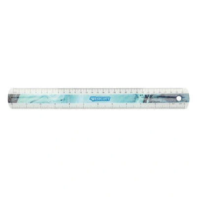Image of Westcott E 13300 Blue Plastic Ruler in Pouring Art and Marble Look, 30 cm, 12 Inches, Turquoise