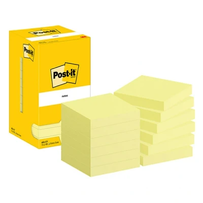 Image of Post it Notes Canary Yellow, Pack of 12 Pads, 100 Sheets per Pad, 76 mm x mm, Yellow Color Self stick For Note Taking, To Do Lists &amp; Reminders