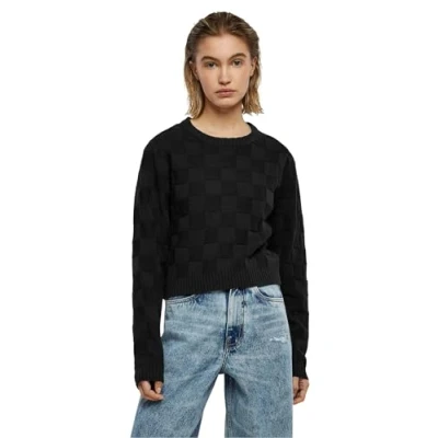 Image of Urban Classics Check Jumper, Women&#039;s, Size: 3XL, Black