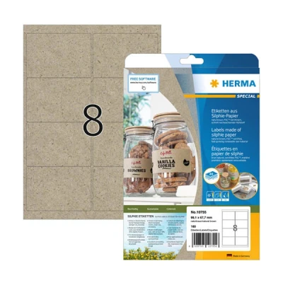 Image of HERMA Self Adhesive Address Labels, 8 Labels per A4 Sheet, 20 Sheets, 99.1 x 67.7 mm, 160 Blank Mailing Stickers, Sticky Silphie for Laser &amp; Inkjet Printer, Natural Brown
