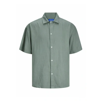 Image of JACK &amp; JONES Mens Faro Linen Oversized Short Sleeve Shirt, Laurel Wreath, S