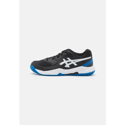 Image of Asics GEL Dedicate 8 Unisex Multicourt tennis shoes for kids, Size: K13, Black/blue Synthetics/textile