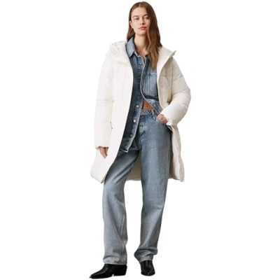 Image of Calvin Klein Jeans LOGO BELT Puffer Winter coat, Women&#039;s, Size: Medium, Ivory