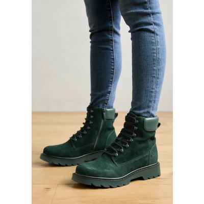 Image of Tamaris Laceup ankle boots, Women&#039;s, Size: 4, Green leather and imitation