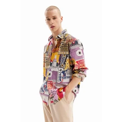 Image of Desigual Patchwork Poplin Shirt, Men&#039;s, Size: Large, Multi coloured