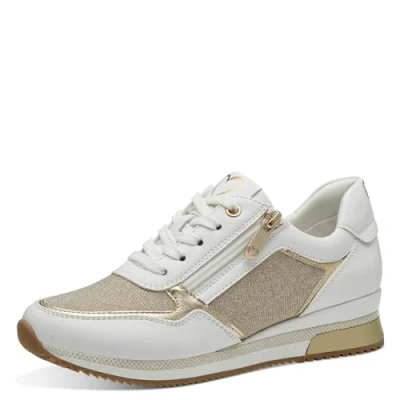 Image of Marco Tozzi Trainers, Women&#039;s, Size: 5, White/gold Imitation leather/ textile