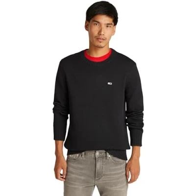Image of Tommy Jeans Men&#039;s Slim Fit Crew Neck Sweater Knitted Jumper, Black (Black), XXL