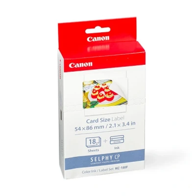Image of Canon Paper for SELPHY CP1500 KC 18IF Genuine Ink + Sticker Set (54 x 86mm) 18 Sheets, also compatible with CP1300, CP1200