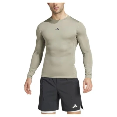 Image of adidas Performance Techfit Compression Long Sleeve sleeved top, Men&#039;s, Size: Medium, Silver pebble