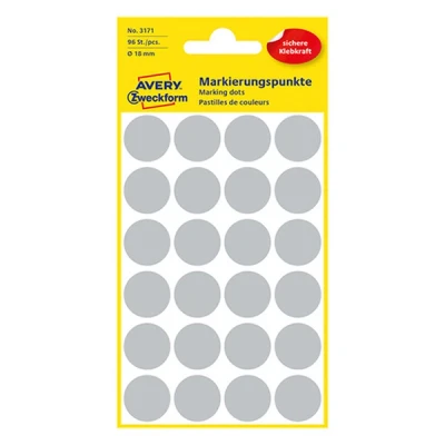 Image of AVERY Zweckform 3171 Self Adhesive Marking Dots (Diameter 18 mm, 96 on 4 Sheets, Round Stickers for Calendar, Planner and Crafts, Paper, Matte) Grey
