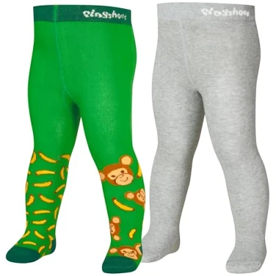 Image of Playshoes Tights Monkey 2 PACK Unisex for kids, Size: 7 8y, Green/grey