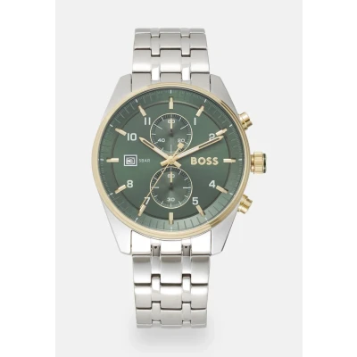 Image of BOSS SKY Traveller Chronograph watch silvercoloured/green, Men&#039;s, Size: One Size, Silver coloured/green