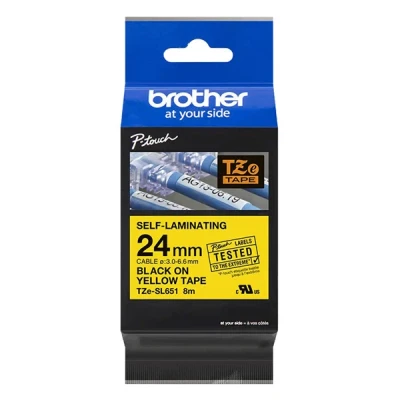 Image of Brother Original TZe SL651 Self Laminating Tape Black on Yellow 24mm Wide 8m Long