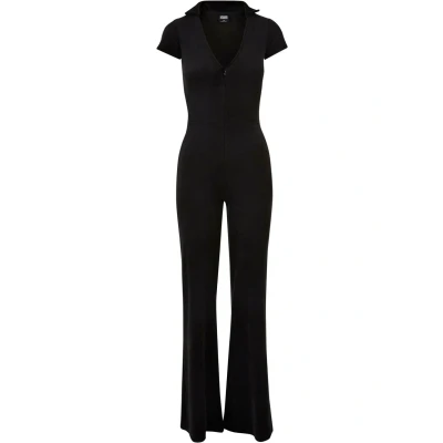 Image of Urban Classics Women&#039;s Ladies Velvet Jumpsuit T Shirt, Black, XXL