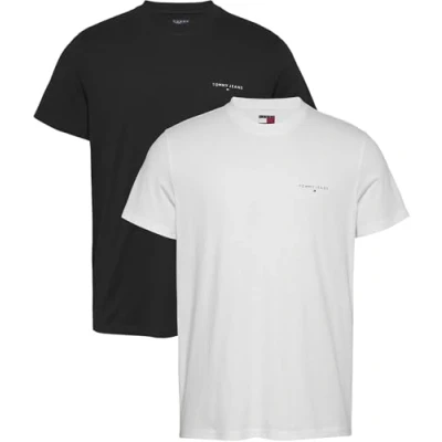 Image of Tommy Jeans Linear Chest TEE 2 PACK Basic Tshirt, Men&#039;s, Size: 34, Black/ecru